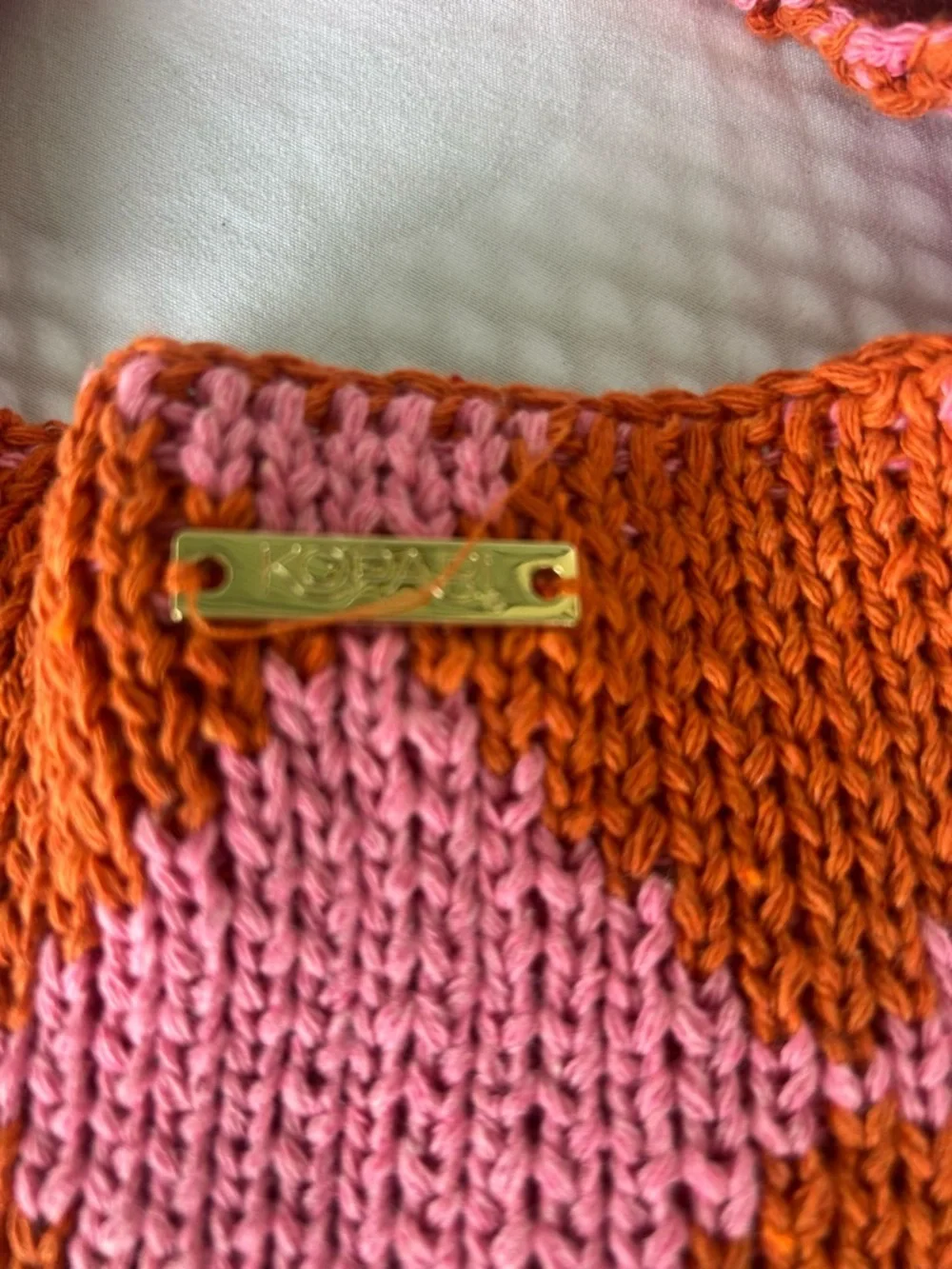 Kopari Purse Knit Argyle Pink Orange Circle Handbag Sweater Knit